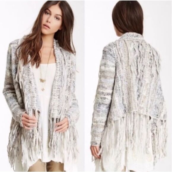 Free People Gray Birkenstock Tassel Fringe Sweater M - Picture 3 of 7